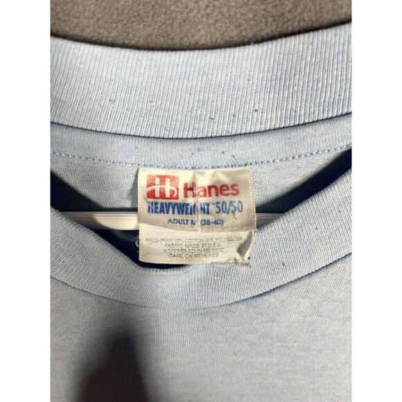 Vintage 90s Hanes HeavyWeight 50\50 Feather Print Mens T-Shirt Medium Blue USA - Picture 3 of 6